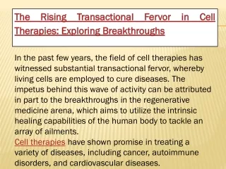 The Rising Transactional Fervor in Cell Therapies: Exploring Breakthroughs