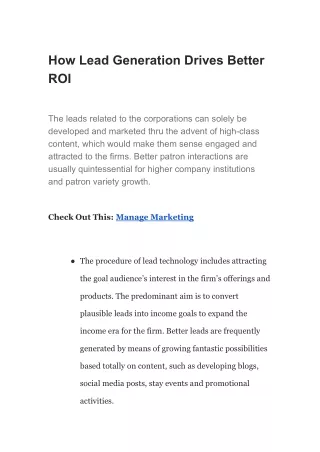 How Lead Generation Drives Better ROI