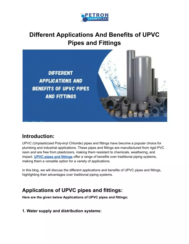 different applications and benefits of upvc pipes
