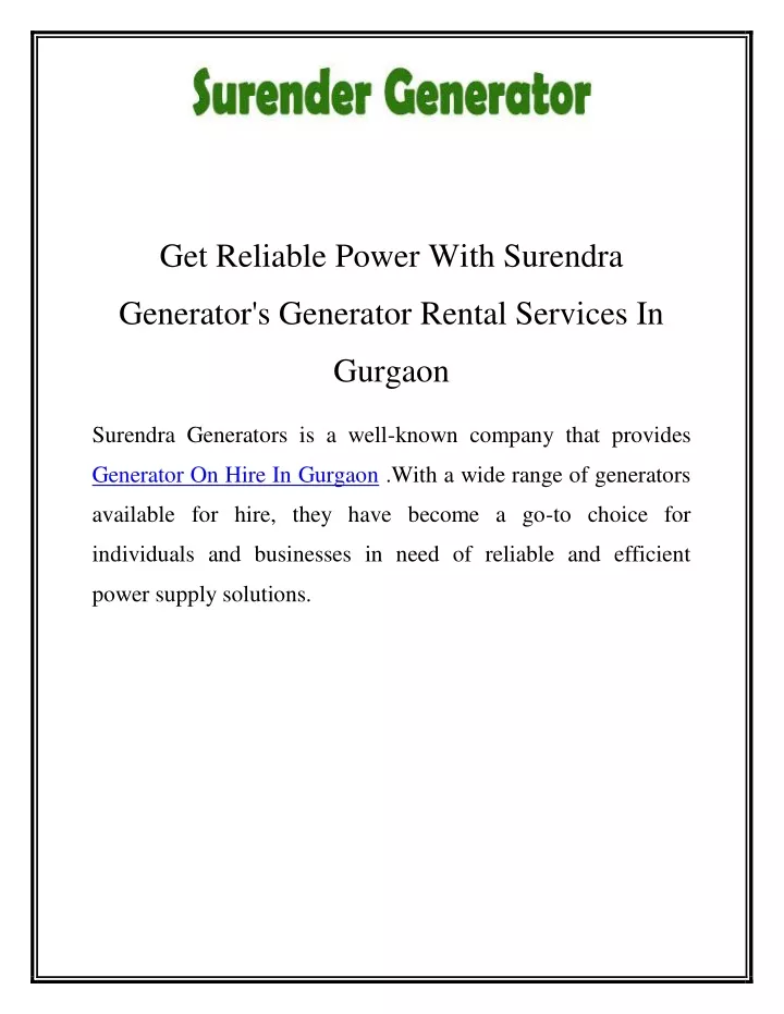 get reliable power with surendra