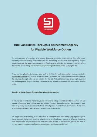 Hire Candidates Through a Recruitment Agency for Flexible Workforce Option