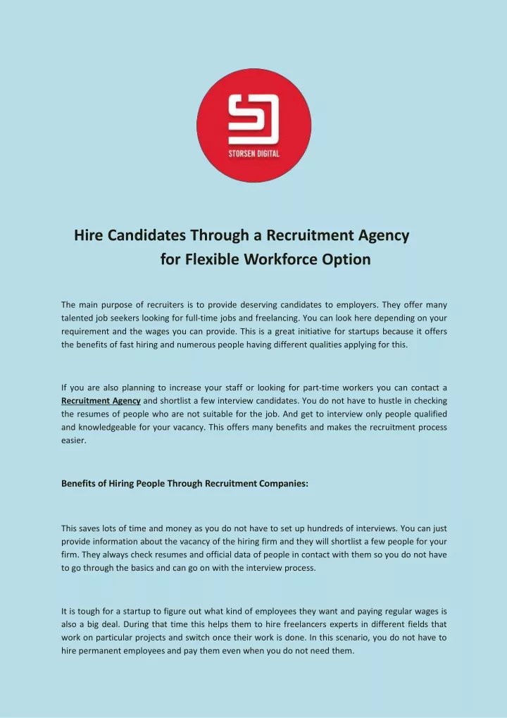 hire candidates through a recruitment agency