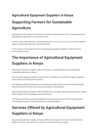 Agricultural Equipment Suppliers In Kenya