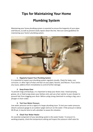 Tips for Maintaining Your Home Plumbing System