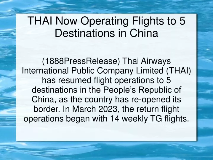 thai now operating flights to 5 destinations in china