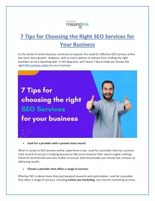 7 Tips for Choosing the Right SEO Services for Your Business