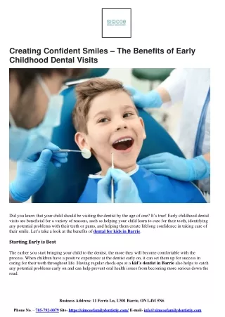 Creating Confident Smiles – The Benefits of Early Childhood Dental Visits- PDF Simcoe- April 2023