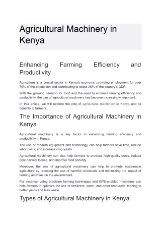 Agricultural Machinery in Kenya
