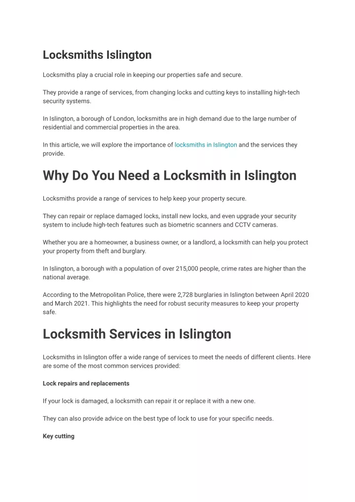 locksmiths islington