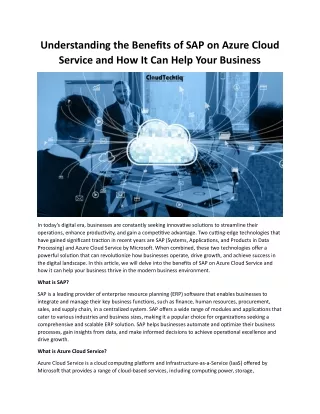 Benefits of SAP on Azure Cloud Services for Your Business