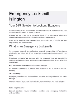 Emergency Locksmith Islington