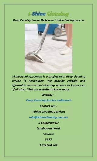Deep Cleaning Service Melbourne  Ishinecleaning.com