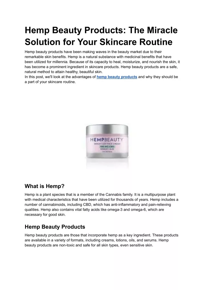 hemp beauty products the miracle solution