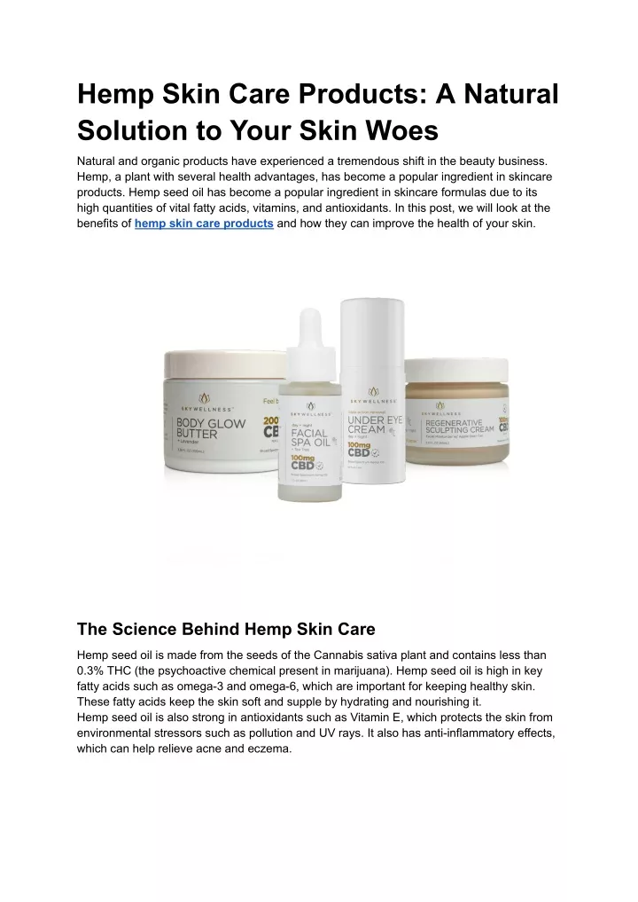 hemp skin care products a natural solution