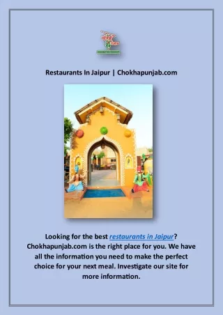 Restaurants In Jaipur | Chokhapunjab.com