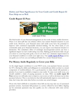 Habits and Their Significance for Your Credit and Credit Repair El Paso Help out as Well