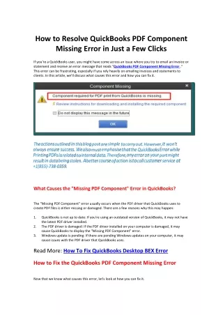 Easy and Effective Methods to Fix QuickBooks PDF Component Missing Error