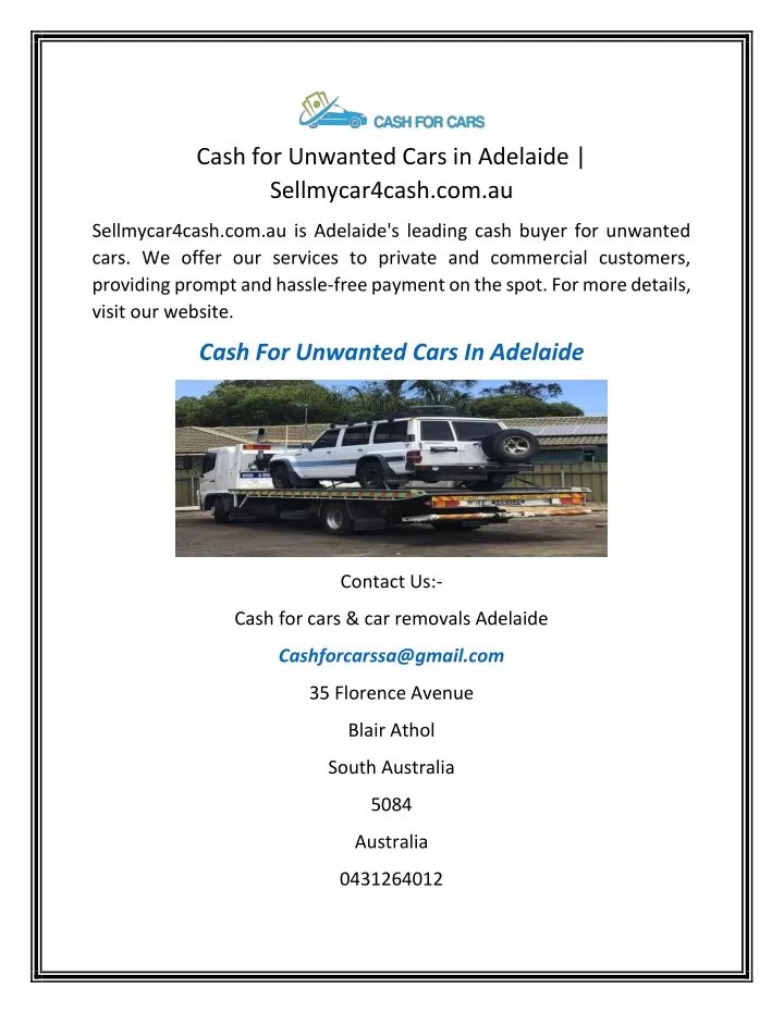 cash for unwanted cars in adelaide sellmycar4cash