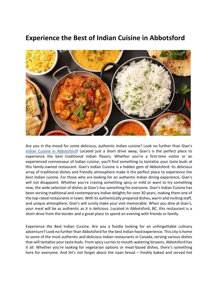 experience the best of indian cuisine