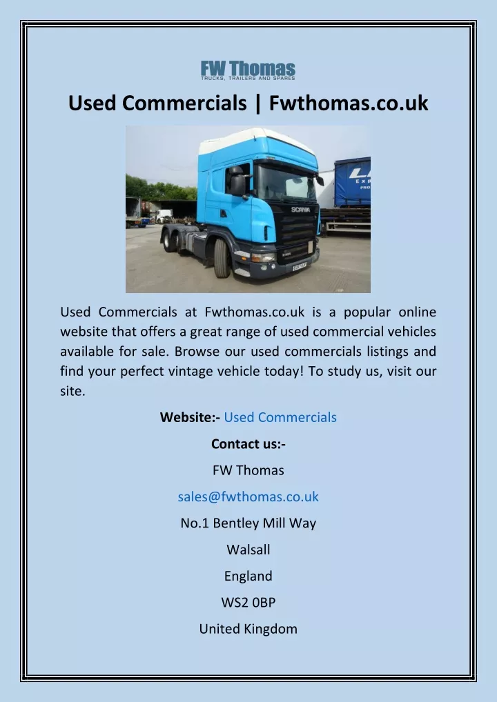 used commercials fwthomas co uk