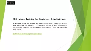 Motivational Training For Employees  Beinclarity.com