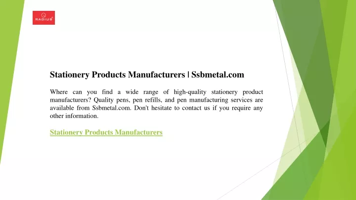 stationery products manufacturers ssbmetal