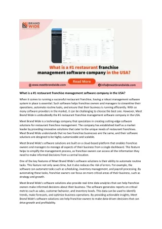 What is a 1 restaurant franchise management software company in the USA