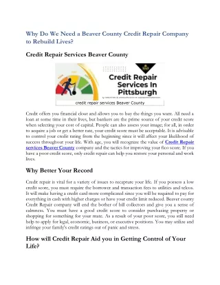 Why Do We Need a Beaver County Credit Repair Company to Rebuild Lives