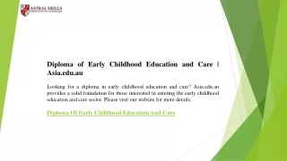 Diploma of Early Childhood Education and Care  Asia.edu.au