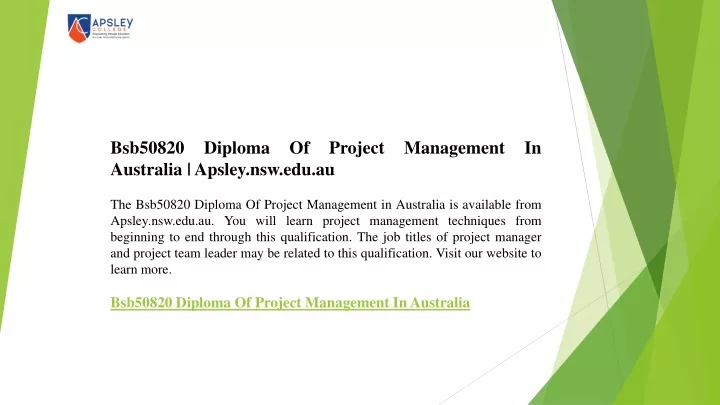 bsb50820 diploma of project management