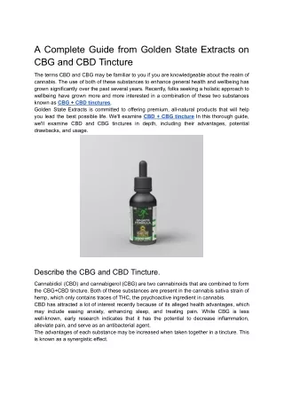 A Complete Guide from Golden State Extracts on CBG and CBD Tincture