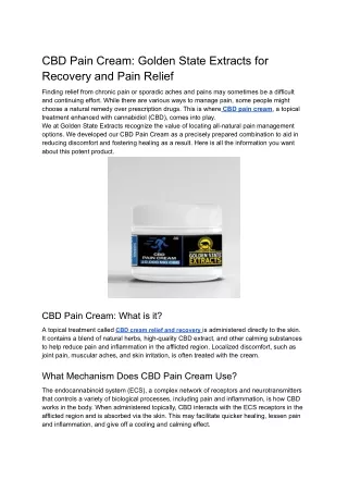 CBD Pain Cream_ Golden State Extracts for Recovery and Pain Relief