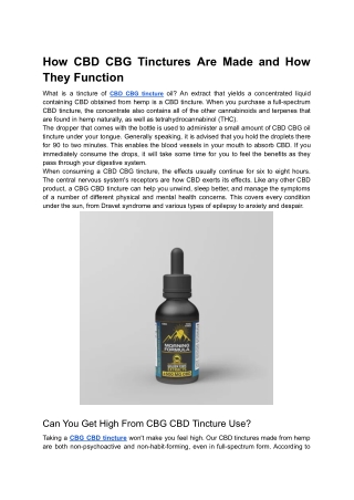 How CBD CBG Tinctures Are Made and How They Function