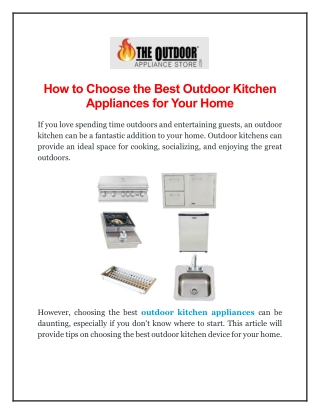 How to Choose the Best Outdoor Kitchen Appliances for Your Home