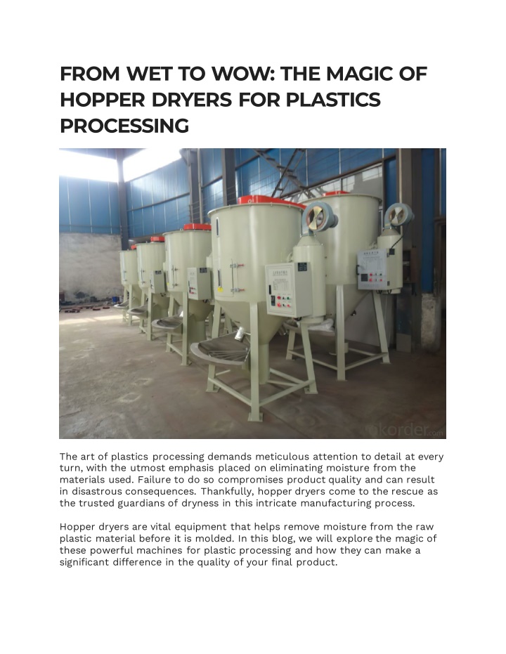 from wet to wow the magic of hopper dryers