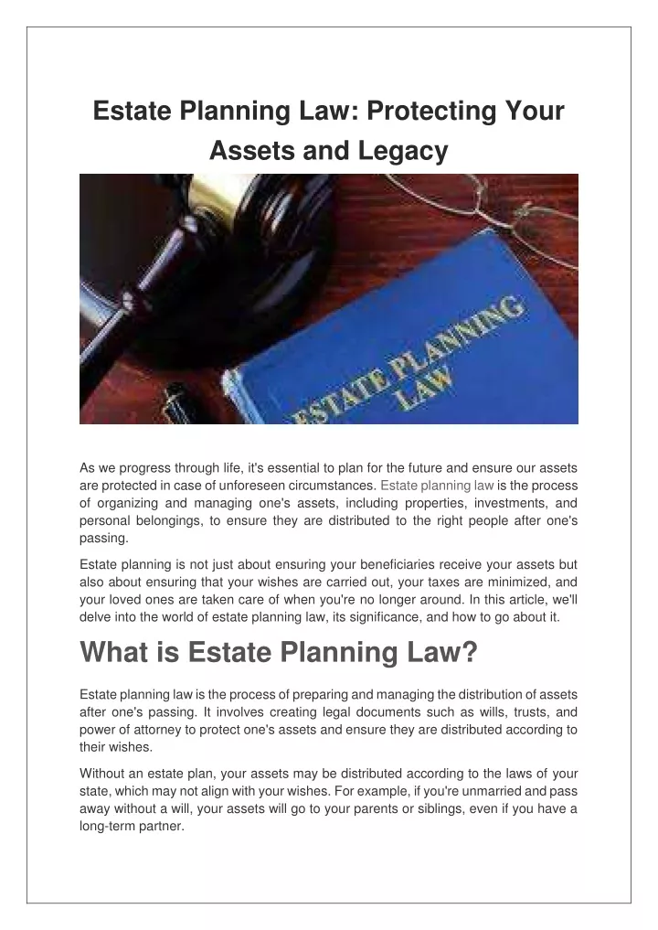 estate planning law protecting your assets