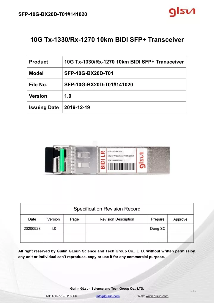 sfp 10g bx20d t01 141020