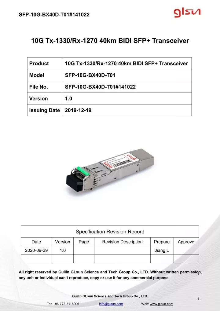 sfp 10g bx40d t01 141022