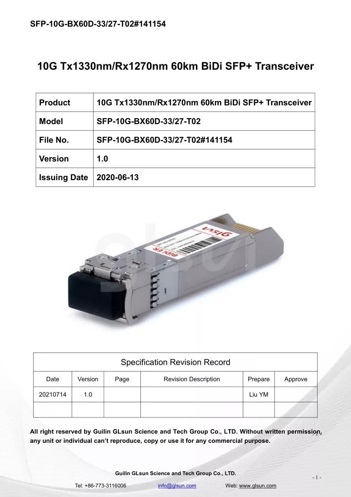 sfp 10g bx60d 33 27 t02 141154