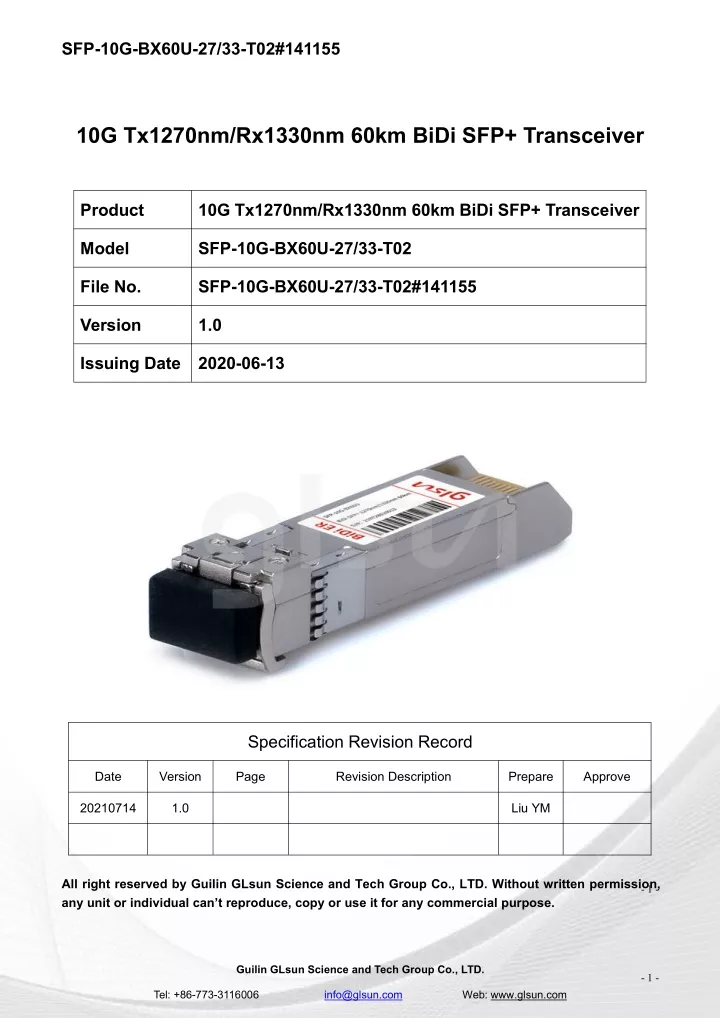 sfp 10g bx60u 27 33 t02 141155