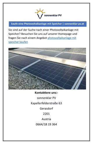 kaufe eine Photovoltaikanlage mit Speicher | sonnenklar-pv.at