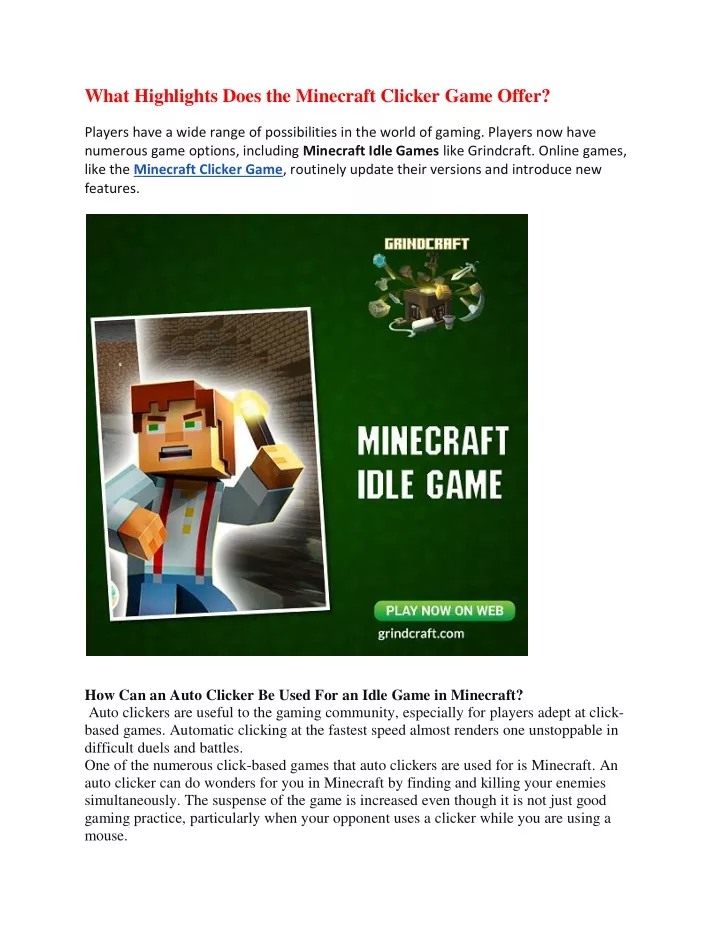 what highlights does the minecraft clicker game