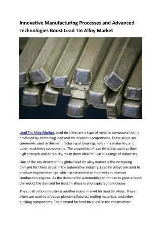 innovative manufacturing processes and advanced