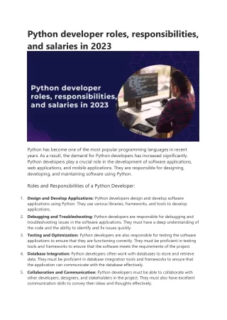 python developer roles responsibilities