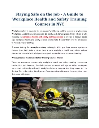Staying Safe on the Job - A Guide to Workplace Health and Safety Training Courses in NYC