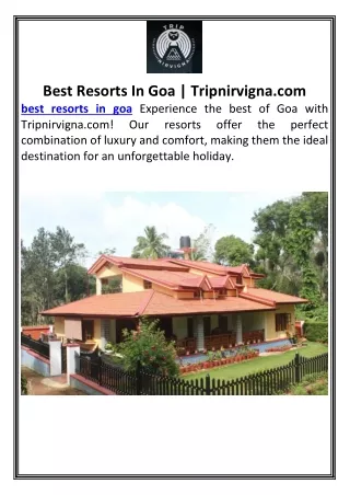 Best Resorts In Goa | Tripnirvigna.com
