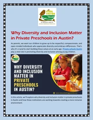 Why Diversity and Inclusion Matter in Private Preschools in Austin