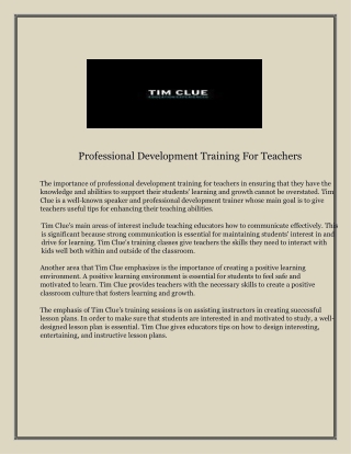 Professional Development Training For Teachers | Tim Clue