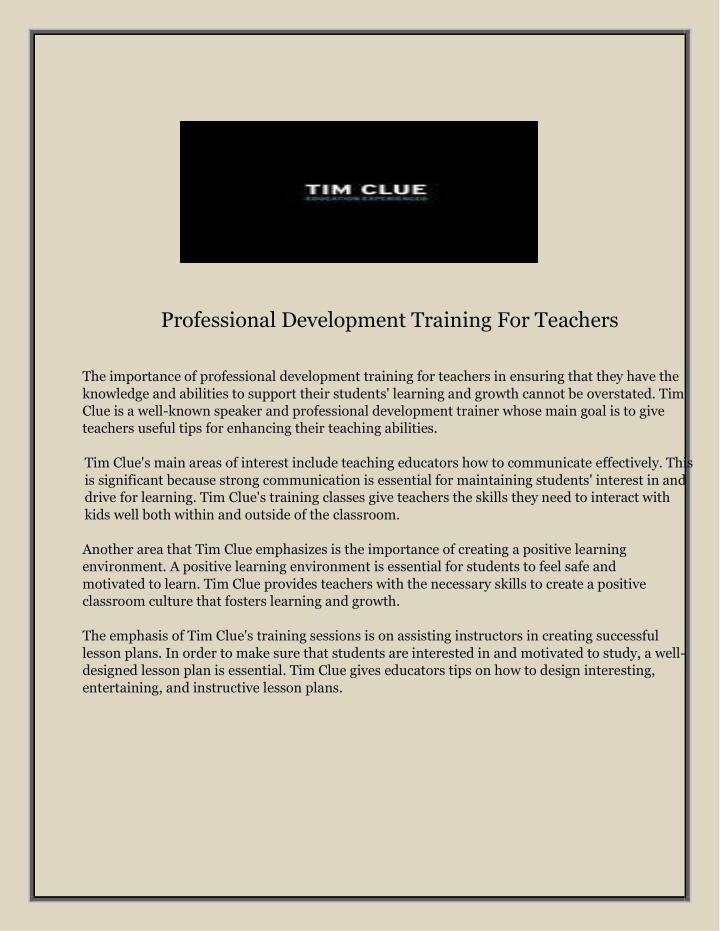 professional development training for teachers