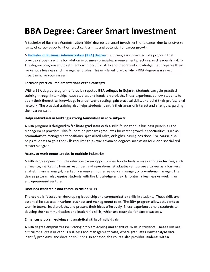 bba degree career smart investment